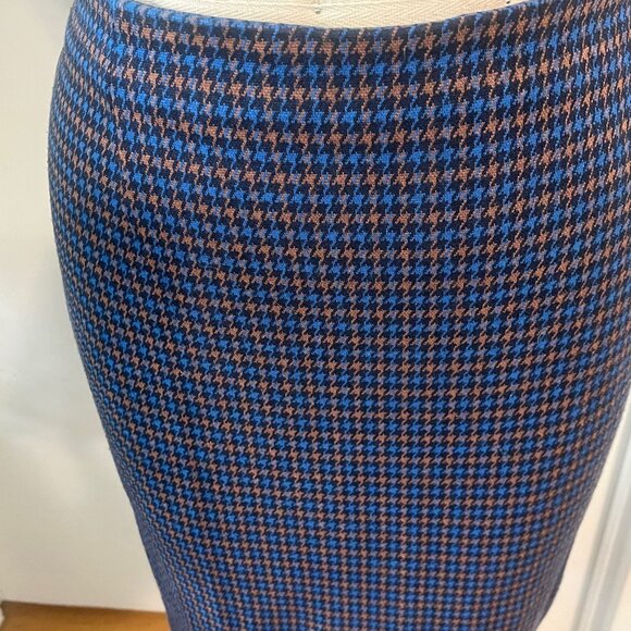 WEEKEND MAX MARA Blue and Brown Houndstooth Pencil Skirt Size XL - Picture 3 of 7